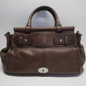 Fossil Maddox Brown Leather Bar Satchel Handbag